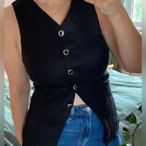 Reformation Black Button-Front Tank Top